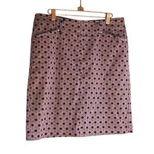 Ellen Tracy Geometric‎ Print Shift Skirt Sz 8 Pink Blue Zipper Pockets Cotton